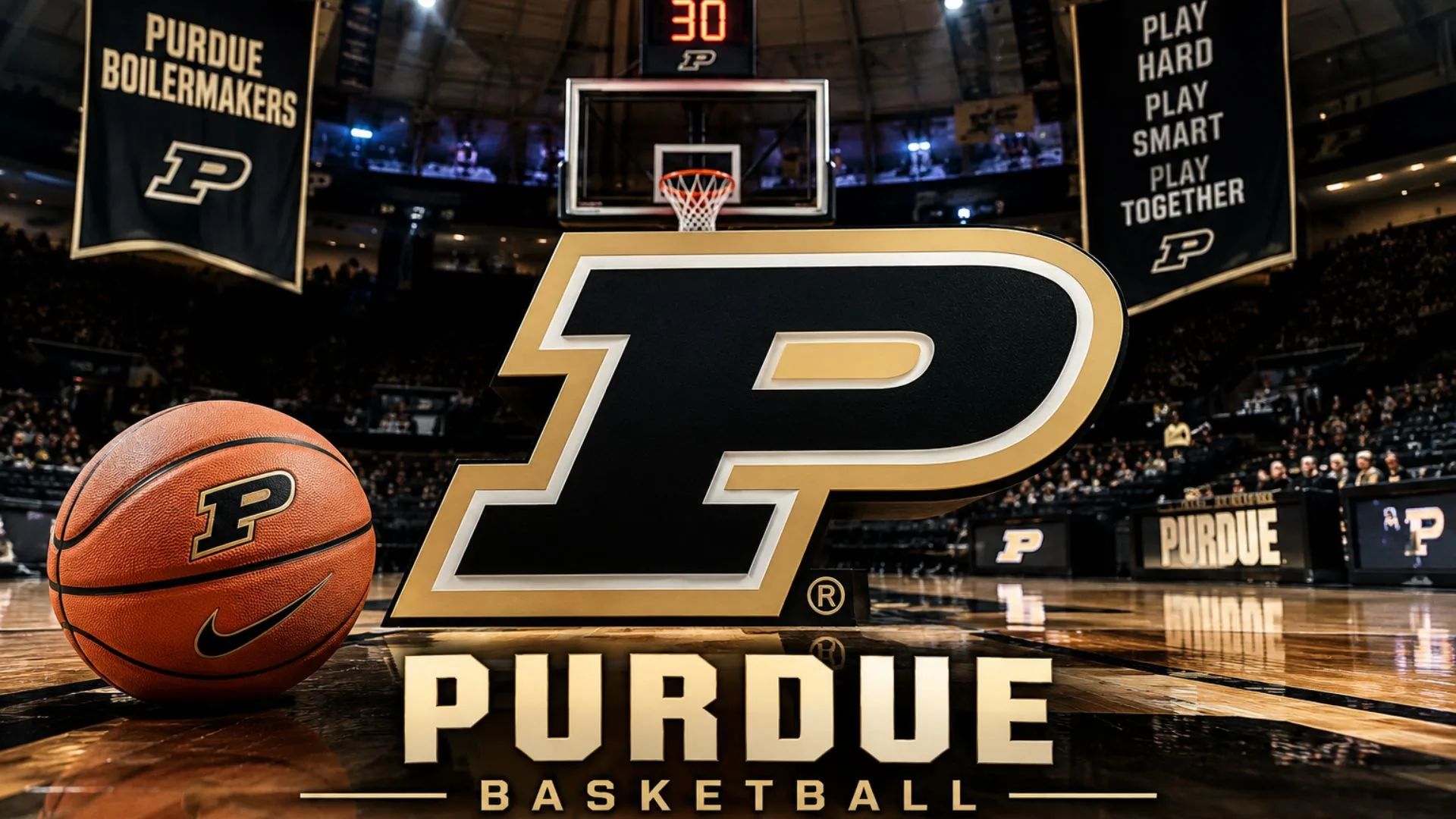 Purdue Boilermakers players warming up on court featuring the 2026 purdue basketball roster at Mackey Arena